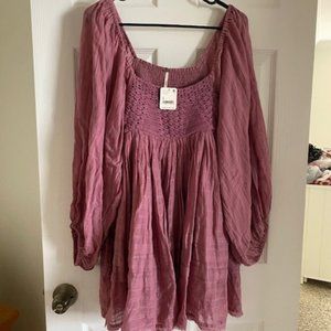 Free People Purple  NWT Crochet Dress Long Sleeves Size S